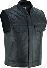 Herren Lederweste Zipper Weste Kutte Leder Biker Rocker Motorrad Clubweste Neu