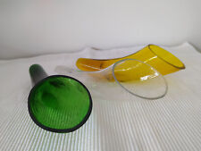 50er Jahre Vasen-Set 3 x Glasvase liegendes Füllhorn mundgeblasen 15 cm Vintage