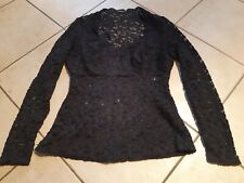 Pullover Shirt langarm Damen, tailliert, Spitzenoptik, Glitzer, schwarz, Gr. 40