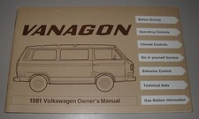 Betriebsanleitung VW Transporter Vanagon T3 Bulli Owner´s Manual Ausgabe 1981! 