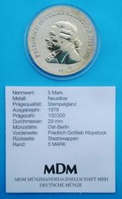 Gedenkmünze 5 Mark der DDR 1978 Friedrich Ludwig Klopstock in Kapsel