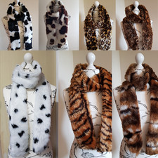 Tier Kunstpelz Dick Flauschig Warm Winter Kragen Schal Leopard Dalmatiner