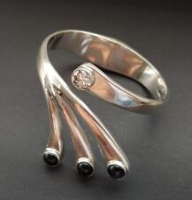 Massiver Silber Armreif Mexico 950 Silber mit Zirkon und Magnetit besetzt