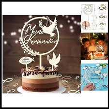 Einzigartige Holz Tortendeko zur Konfirmation mit 36 Holzfischen und Cake Topper