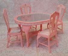 Barbie Möbel Vintage Esstisch + 4 Stühle Sweet Roses