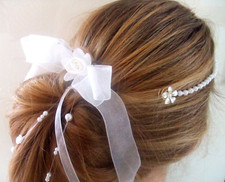 Kopfschmuck Kommunion Kammgesteck Schleife Perle Haarschmuck Kommunionkleid weiß