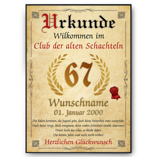 Geburtstag urkunde - 67.,