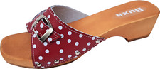 HOLZ (e) CLOGS  Pantolette Gr.37 Echt LEDER, ROT  mit Schnalle