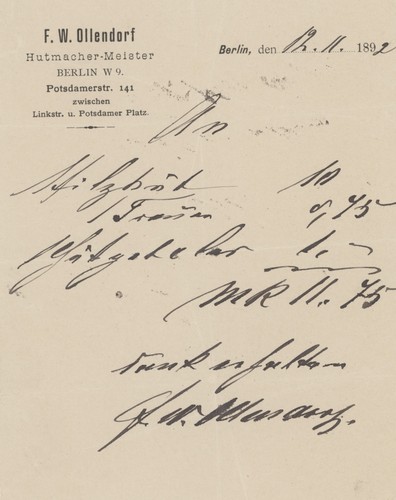 Rechnung ollendorf hutmacher - rechnung,