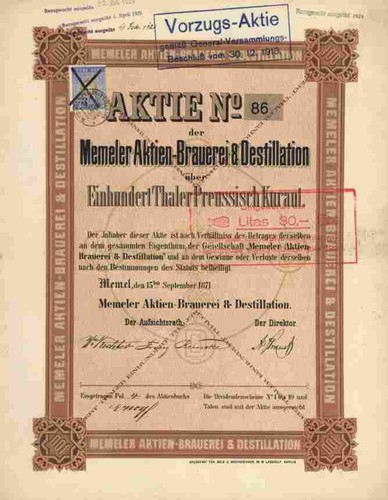 Memeler aktien brauerei 1871 - brauerei,