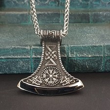 Wikinger Axt Thors Hammer Anhänger Kette Edelstahl Kettenanhänger