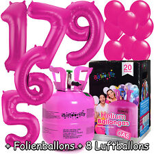 FOLIENBALLONS + BALLONGAS + BALLONS - 1-99 Geburtstag Pink Party Deko Set Helium