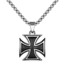 Edelstahl Anhänger Eisernes Kreuz Kette silber schwarz Biker Rocker Gothic 40mm
