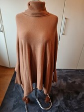 Damen Pullover Poncho Rollkragen mit Ärmel Bommeln camel Übergröße NEU