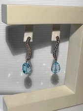 2 Blaue Topas 26 Runde Diamanten 14K/585 Solid Weißgold Ohrringe