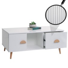 B-Ware Couchtisch MCW-N89, Fächer 3D-Design Melamin Holz, 43x100x60cm weiß