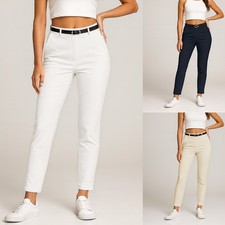Chino Hose Damen elegant Taschen Stoffhose  Stretch-hose Gürtel 36 38 40 42 44