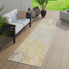 Moderner Outdoor Teppich Wetterfest für Innen & Aussenbereich Barock Design Gelb