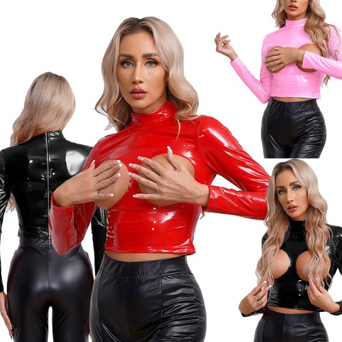 Damen crop top glanzend weste - top,