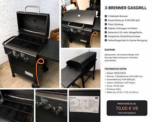 Brenner gas standgrill - 3-brenner, gas-standgrill