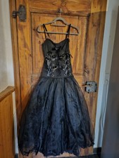 Gothic Kleid L Schwarz Tüll mit Schnürrung Satin