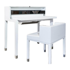 YOMEI Sekretär Miss Moneypenny Edelstahl Poliert Bezug Leder Weiß Mit Hocker 