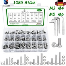 1085 Stück Edelstahl Imbusschrauben Muttern Scheiben Sortiment Set M3 M4 M5 M6