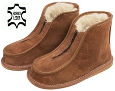 Damen Herren Leder Winter Hausschuhe Hüttenschuhe Schafwolle Schurwolle