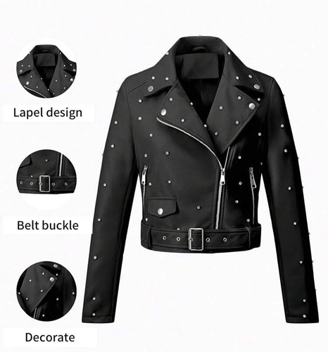 Schwarze lederjacke mit - lederjacke, strass