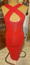 Schlichtes Sommer Stretch Kleid mit Kreuzgurt Rot Neu