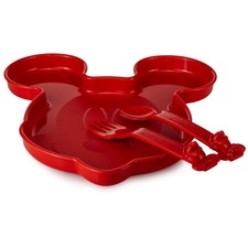 Tupperware Mickey Maus Teller + Besteck rot Kinderteller gabel löffel