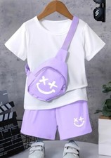 Mädchen 3-teiliges T-Shirt & Crossbody-Tasche & Shorts-Set, Gr.104/110, Neu