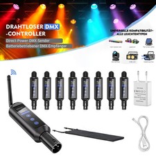 Wireless DMX512 Transmitter & 8  Akku Empfänger für Moving Head LED Halloween