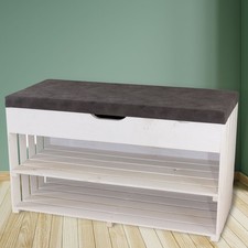 2te Wahl Sitzbank mit Polster, Staufach und zwei Regalablagen Schuhregal Schuhab