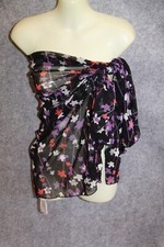 BIKINI ÜBERWURF STRAND TUCH SCHWARZ  BLUMEN AUS NETZSTOFF EINHEITSGRÖSSE ETIREL