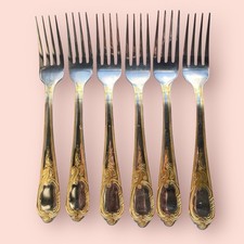 6 x Vintage Solingen Carl Schmidt Sohn Tafelgabeln Edelstahl & vergoldet