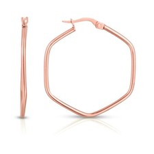 1 " Glänzend Abgerundetes Seiten Hexagon Creolen Echt 14K Rose Gold