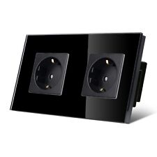 Glas Schuko Doppel Steckdose Unterputz Wandsteckdose Schwar Farbe mit Glasrahmen