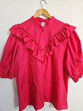 Malco Modes Square Dance rosa Rüschendetail Bluse Top Größe XL