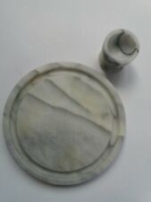 Fleischteller, Rinne, Steakbrett, Schneidbrett, Carrara Marmor, dazu Eierbecher