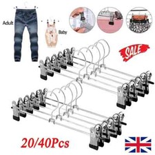 20-80 Stck. Starke Metallclips Kleiderbügel Chrom Kleidung Mantel Hose Rock Ständer UK