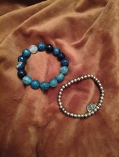 Modeschmuck 2tlg. Set Armband Armketten Silber Exoal + Blautürkise Steine