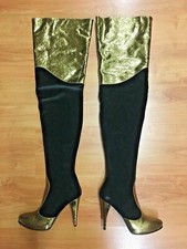 ‼️MADE IN ITALY🇮🇹‼️OVERKNEE HIGH HEEL EXTREM STILETTO BOOTS BLACK GOLD 42-43‼️