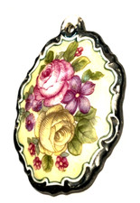 Antik Rosenthal Porzellan Anhänger Rosen Motiv Handmalerei 30er Jahre H 57 mm