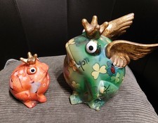 Pomme Pidou Spardose Froschkönig mit Goldener KRONE + Kleiner Frosch