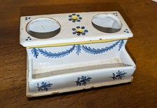 seltenes Fayence Tintenzeug  Gefäß blau bemalt um 1800  Marke: D