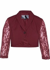 Neu Spitzen-Bolero mit 3/4-Ärmeln Gr. 36 Rubinrot Damenbolero Jacke Sakko