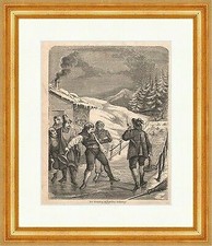 Das Eisschieben im Bayrischen Hochgebirge Holzstich Eisstockschießen  P 0362