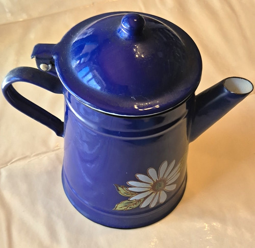 Blaue emaillekanne mit deckel - blaue,