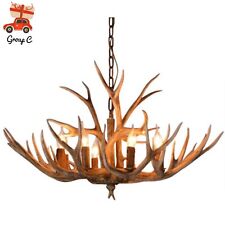 Retro Geweih Kronleuchter 6-Kopf Harz Hirschgeweih Hängelampe Deckenlampe E14